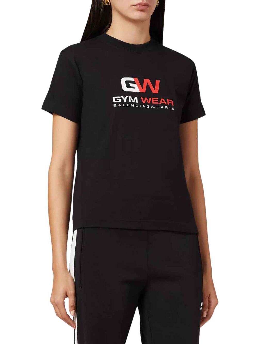 Balenciaga Vintage Cotton Jersey Gym Wear Logo T-Shirt Black Red Women's Size XS